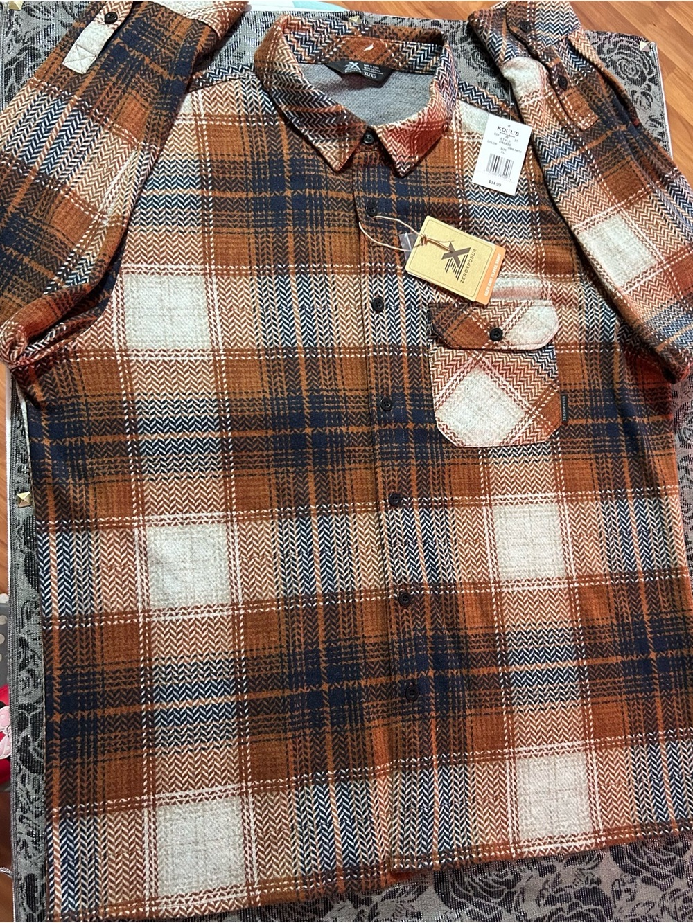 ZeroXposur Men's Brown & Navy Plaid Button-Down Cozy knit Fleece Shirt